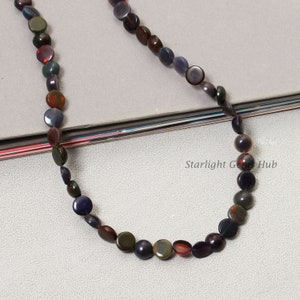 Black Ethiopian Opal Beaded Necklace, 6 mm Coin Gemstone Necklace, Halloween Gifts For Daughter, Unisex Necklace