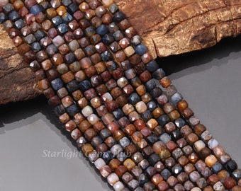 Faceted Pietersite Beads: 4mm Square, 13-Inch Strand