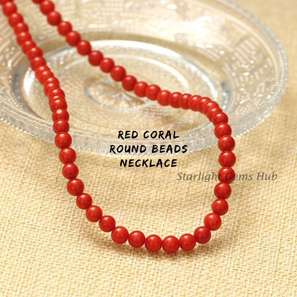 Exclusive necklace-Red Coral Beaded necklace-6MM Smooth Round red gemstone jewelry-Coral jewelry-Birthstone jewelry-Artistic Jewelry-Gifts