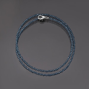 Natural London blue topaz necklace-2mm Micro faceted beaded necklace Minimalist necklace Choker Topaz Necklace Mothers day Bridesmaid Gift