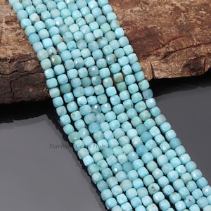 Ocean blue larimar gemstone loose beads strand-4mm faceted square box beads-Natural larimar Jewelry-Handmade loose beads strand-15&quot; Inch
