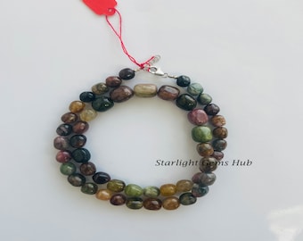 Rainbow Tourmaline Beaded Necklace, 925 Clasp, 20 Inch