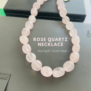 Magnificent natural rose quartz gemstone jewelry-Smooth rose quartz tumble beads necklace-handmade necklace-pink jewelry-Special gifts