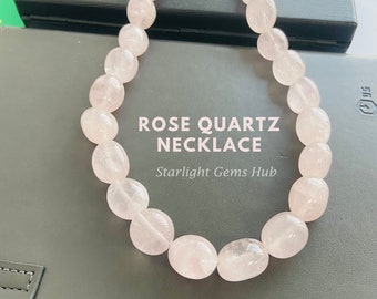 Magnificent natural rose quartz gemstone jewelry-Smooth rose quartz tumble beads necklace-handmade necklace-pink jewelry-Special gifts