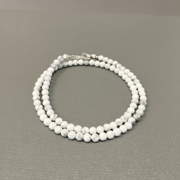 Natural white howlite beaded necklace-4mm smooth round howlite gemstone jewelry-White stone jewelry-Minimalist necklace design for her/him