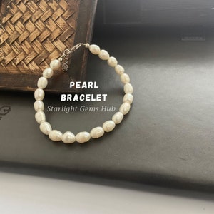 Pearl Bracelet Natural freshwater pearl beaded bracelet-8x6MM pearl gemstone Pearl jewelry June Birthstone Pearl bracelet gift for her