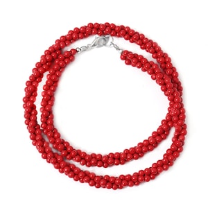 Natural Red Coral beaded necklace 3.5mm Smooth round red gemstone jewelry-925 Lobster clasps-Bridesmaids gifts-Gifts for her/him Christmas