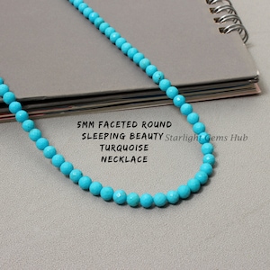AAA++ Quality Sleeping beauty turquoise stone necklace-5MM Faceted round turquoise jewelry-Natural turquoise-Premium Arizona turquoise