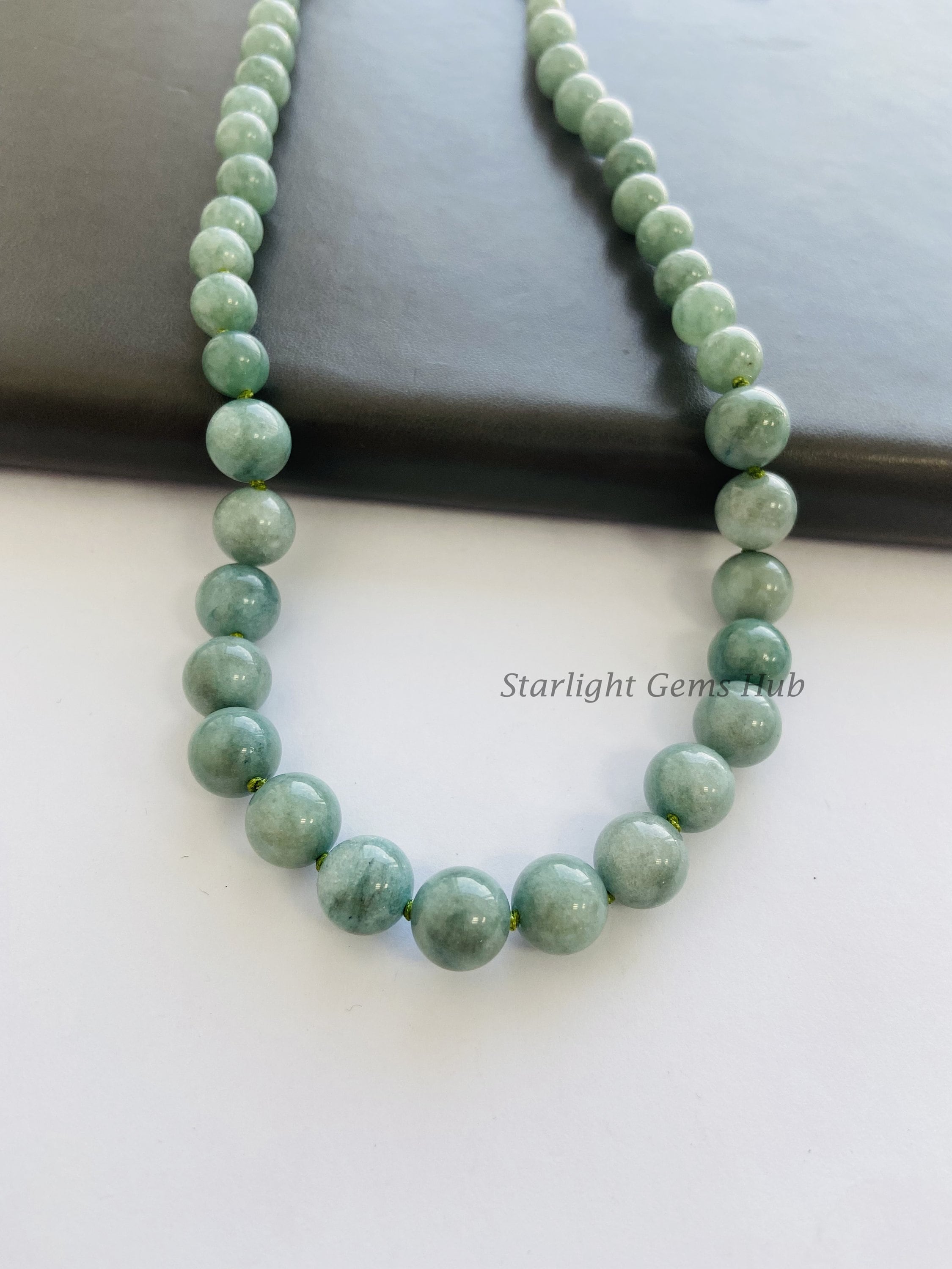 Collier Moderne Perles De Jade Vert - Argent Vermeil - 75 Grammes - Occasion En Bon état