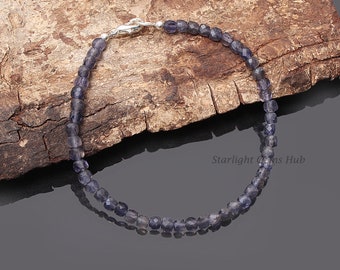 Pulseira de contas de iolita: joia com gema violeta facetada de 4 mm