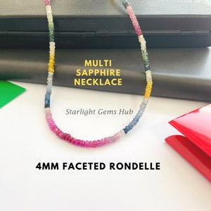 AAA++ multi sapphire beaded necklace-4MM Faceted Rondelle Sapphire gemstone necklace-sapphire jewelry-925 lobster clasp-Special gifts