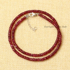 Collar de cuentas de rubí natural, collar de rubí facetado de 5 mm, collar de piedras preciosas, joyería de rubí, collar de rubí AAA, regalo para ella, collar rojo