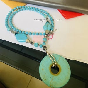 Echte Blau Türkis Halskette Anhänger-6 MM / 8 MM Glatte runde Perlen Halskette-Türkis Schmuck-Halskette Anhänger Design-Schmuck-Design
