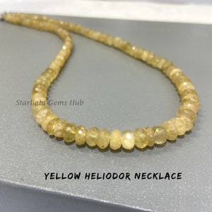 Natural Yellow heliodor beaded necklace-7mm-8mm faceted Rondell gemstone Jewelry-Natural yellow aquamarine beads Jewelry-Best Jewelry Gifts