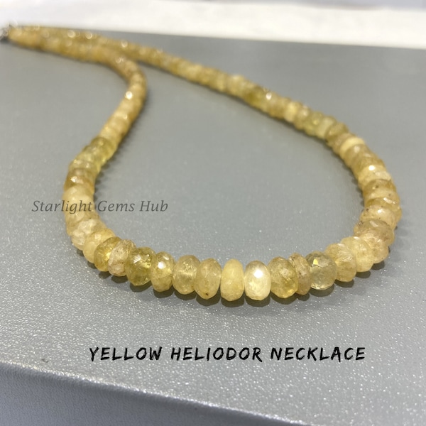 Natural Yellow heliodor beaded necklace-7mm-8mm faceted Rondell gemstone Jewelry-Natural yellow aquamarine beads Jewelry-Best Jewelry Gifts