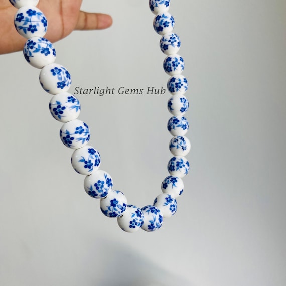 Collier Macramé Satin Bleu Nuit & Perles Porcelaine Blanche - Élégant & Fantaisie - Neuf Sans Emballage