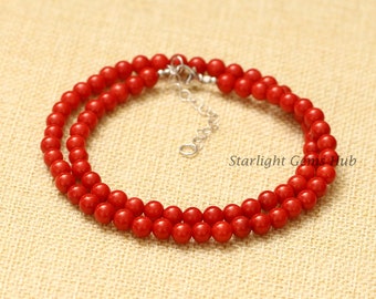Exclusive necklace-Red Coral Beaded necklace-6MM Smooth Round red gemstone jewelry-Coral jewelry-Birthstone jewelry-Artistic Jewelry-Gifts