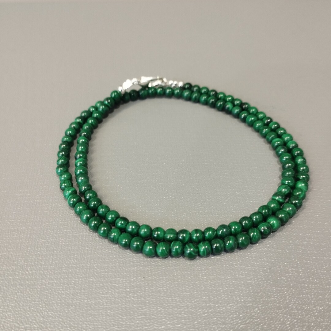 thumbnail image 2 of Natural 10mm Green Malachite Round Beaded Necklace – 18-Inch Handmade Gemstone Choker With Hook Closure 2 of 6