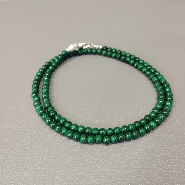 Collana di perline di malachite verde genuina-4mm gioielli rotondi in malachite da 4 mm-gioielli minimalisti-malachite naturale-regali a sorpresa