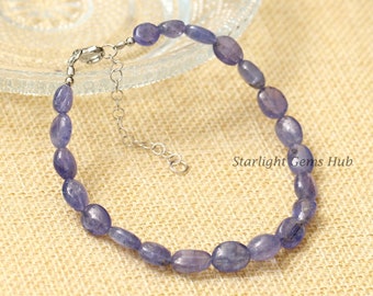 Oval Tanzanite Bracelet, Minimalist Sterling Silver Birthstone Jewelry