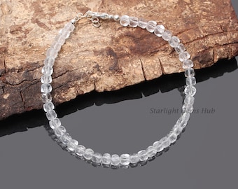 Crystal Quartz Beaded Bracelet: 925 Sterling Clasp, Handmade Gemstone Jewelry