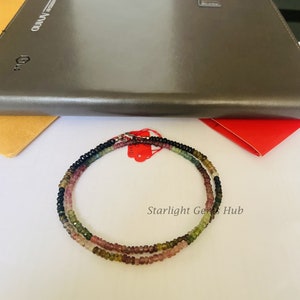 Naszyjnik z koralików Multi Tourmaline, tęczowy naszyjnik, fasetowany Rondelle 3,5 mm, naszyjnik z kamieni szlachetnych AAA TOURMALINE Wielokolorowa biżuteria z turmalinem na prezent