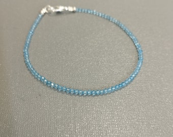 Minimalist Blue Topaz Bracelet, 2mm Faceted Gemstone Jewelry
