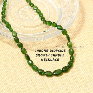 Green Chrome Diopside Beaded Necklace: 7x5mm Tumble Gemstone, 18 inch