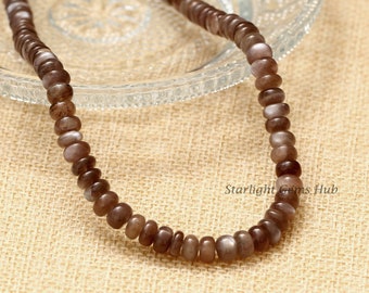 Natural Smooth Rondelle 8mm Chocolate Moonstone beaded necklace Chocolate brown moonstone Plain Rondelle semi precious moonstone