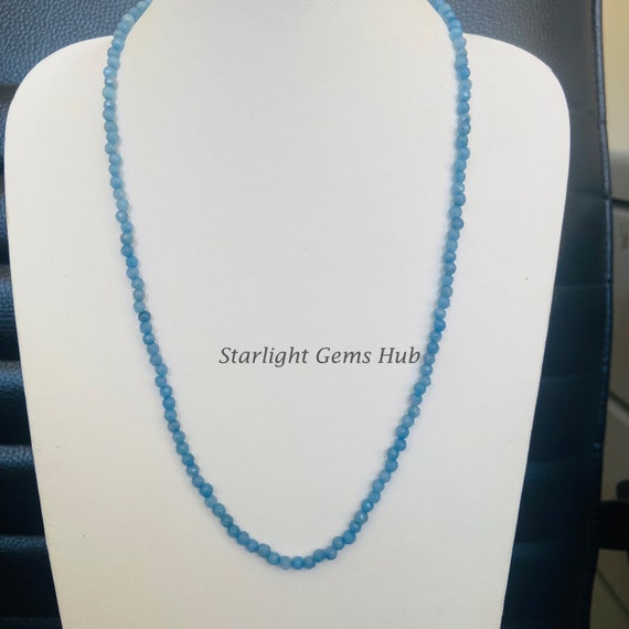 Collier En Agate Bleue Lisse Avec Fermoir Argent 925 - Made In Italy - Neuf Avec étiquettes