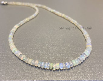 Ethiopian Opal Beaded Necklace: 3-5mm Rondelle Gemstone, 925 Clasp