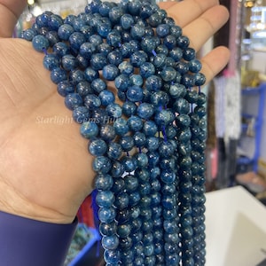 Natural Dark Blue Apatite Beads: 8mm Smooth Round Strand