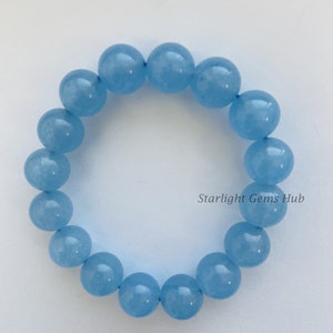 Véritable bracelet de perles de quartz bleu océan aqua-bracelet extensible-12 mm lisse ronde grosses perles réglable bracelet-bijoux de fête de plage