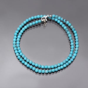 Natural Turquoise Beaded Necklace 4mm Smooth Round Arizona sleeping beauty Turquoise Minimalist Necklace Jewelry-Jewelry gifts for her