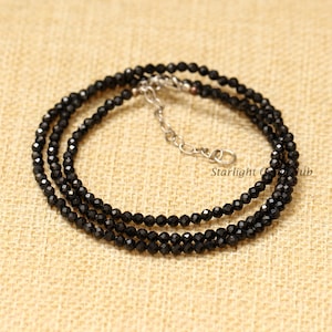 Spinel Necklace  Black Spinel Faceted round black gemstone jewelry-Spinel Jewelry Choker Necklace  Black stone jewelry-Best Gift for her