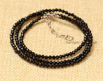 Gefacetteerde zwarte spinelketting: ronde edelsteen van 3 mm, choker van 20 inch
