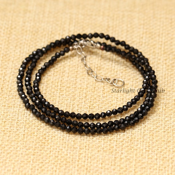 Boho Schwarze Spinell Perlenkette - Vintage Choker Halskette Frauen