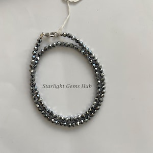 Natural Terahertz Stone beaded necklace-4MM Faceted Round Terahertz Gemstone jewelry-925 lobster clasp lock-Elegant jewelry-Healing Stone