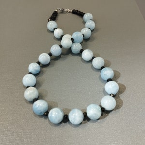 Aquamarine Necklace with Black Spinel Beads: Designer Birthstone Jewelry