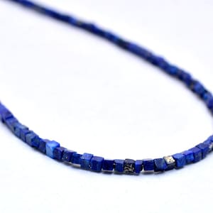 Natural Lapis Lazuli Smooth Cube Beads Necklace, 4.5-5mm Lapis Box Beads Necklace, Semi Precious Stone Beaded Necklace, Best gift for her
