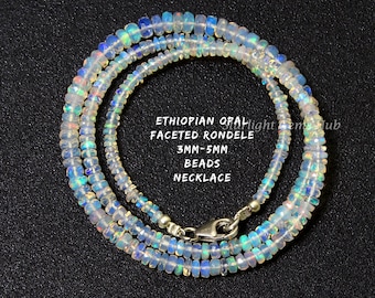 Collar de cuentas de ópalo etíope, cierre de plata de ley 925, 45 cm (18 pulgadas)