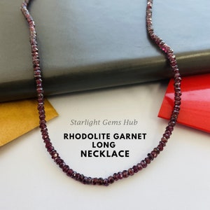 AAA Rhodolite Garnet Beads necklace-4MM Faceted Rondelle Dark Red Gemstone necklace-925 Sterling silver-Gifts for your love