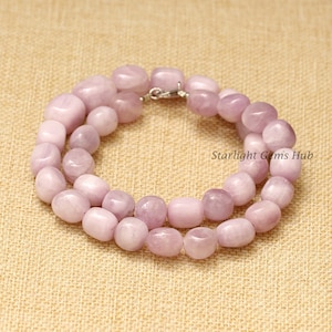 Kunzite Beaded necklace Smooth tumble Kunzite beads jewelry Pink Gemstone necklace AAA kunzite Rare jewelry Best handmade gift for her
