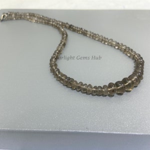 Brown smoky quartz beaded necklace-5.5MM-10MM smooth Rondell gemstone jewelry-natural smoky quartz jewelry-Silver necklace-Best Gifts Ideas