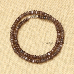 Natural Moonstone Beaded Necklace Smooth Rondelle 8mm Chocolate Moonstone beaded necklace AAA brown moonstone Gemstone jewelry gift for her