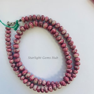 Natural Pink thulite beaded necklace-6.5MM-7.5MM smooth rondelle pink gemstone necklace-Thulite Jewelry-Handmade necklace-Valentine Gifts