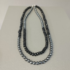 Collana multistrato in pietra preziosa di ematite e spinello nero - spinello sfaccettato rotondo da 6 mm - spinello sfaccettato rondella da 7 mm - Design a collana lunga - Chiusura a moschettone 925
