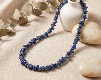 Lapis Lazuli Chip Necklace, 20 Inch Gemstone Beaded Necklace