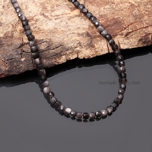 Dark Chocolate Moonstone Beaded Necklace: 5mm Faceted Square Gemstone