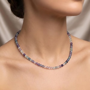 Faceted Fluorite Beaded Necklace, 4mm Gemstone Jewelry